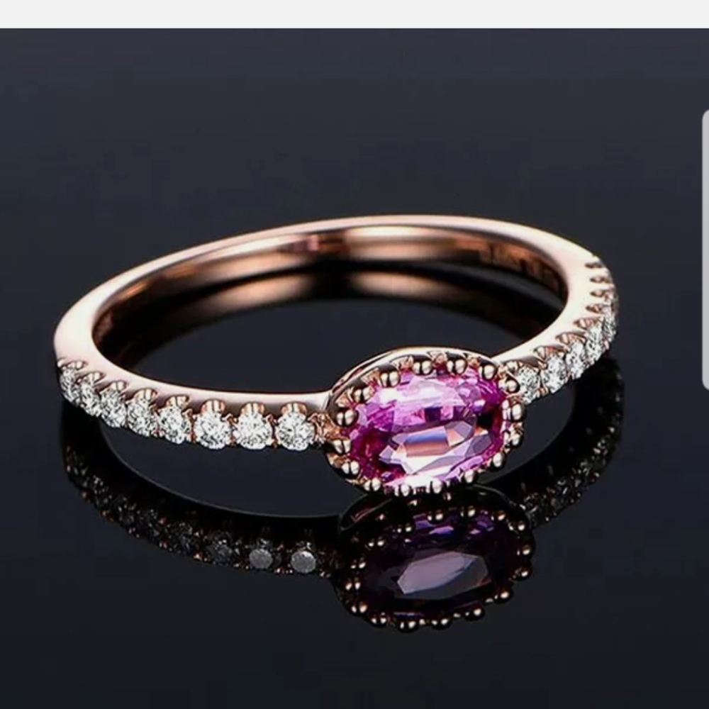 Brand New 14k gold Plated oval cut sapphire ring - Picture 3 of 4